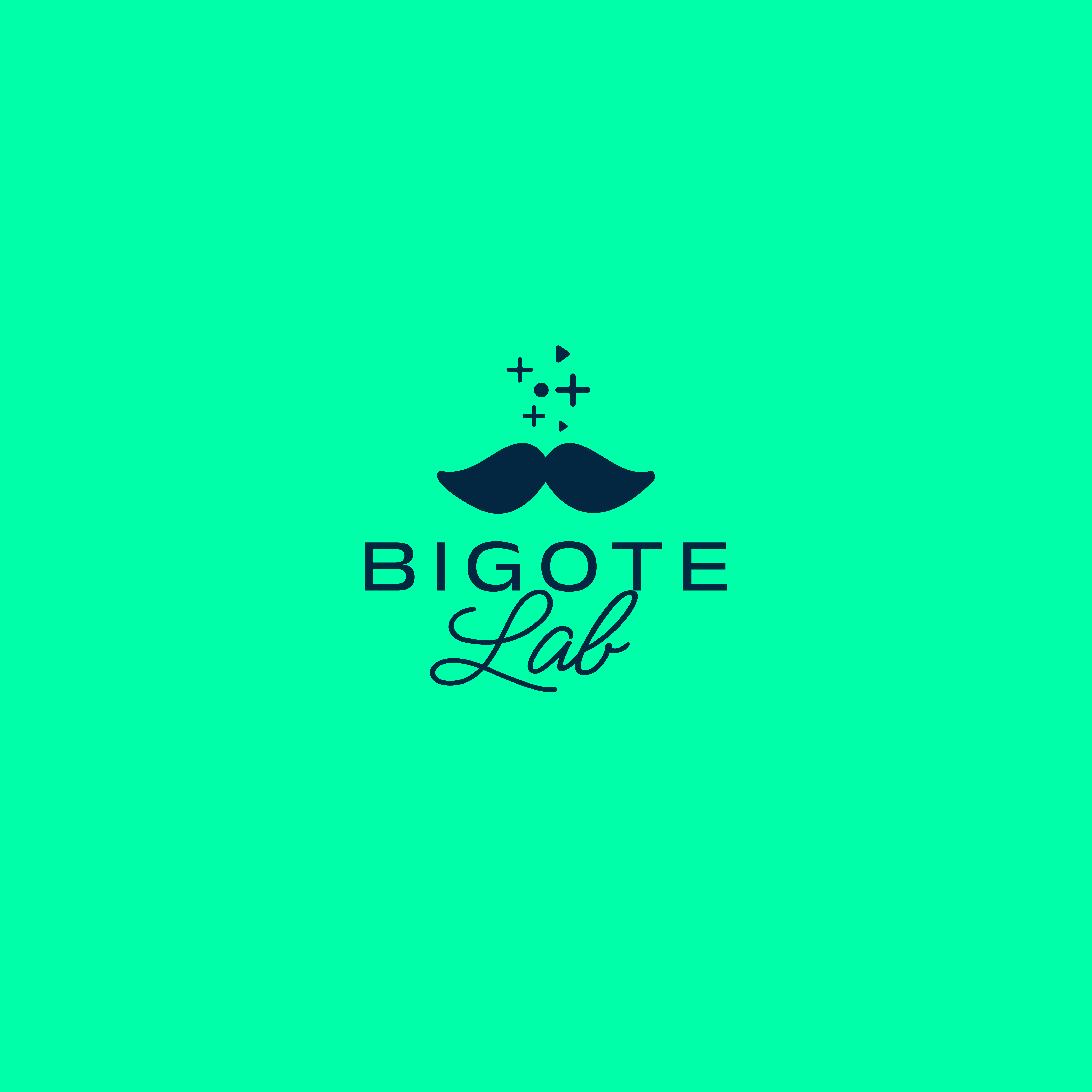 Isotipo del bigote junto al logotipo en script, versión independiente