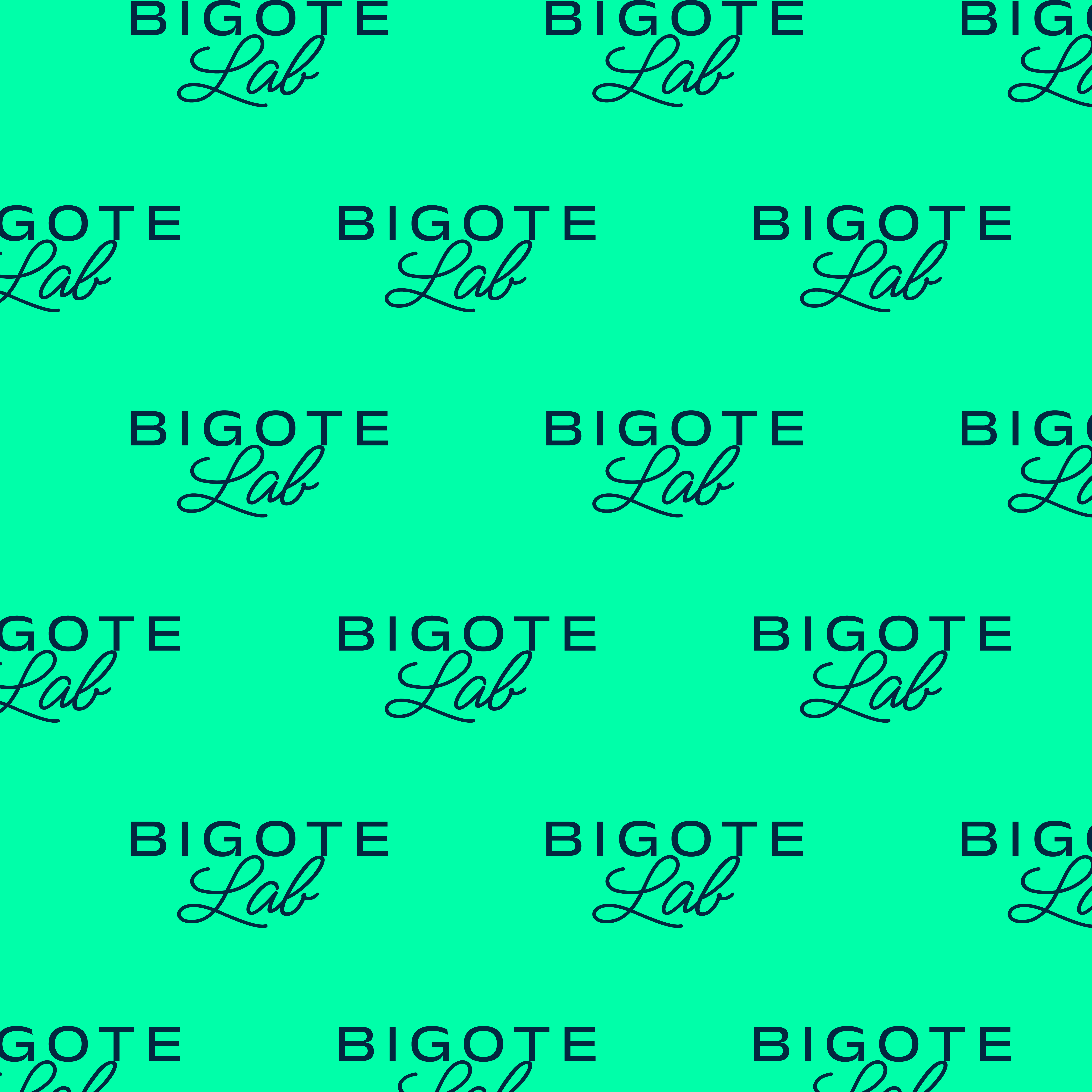 Patrón de marca repetido con el logotipo de Bigote Lab